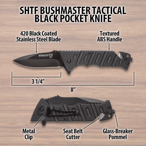 SHTF Bushmaster Tactical Black Pocket Knife