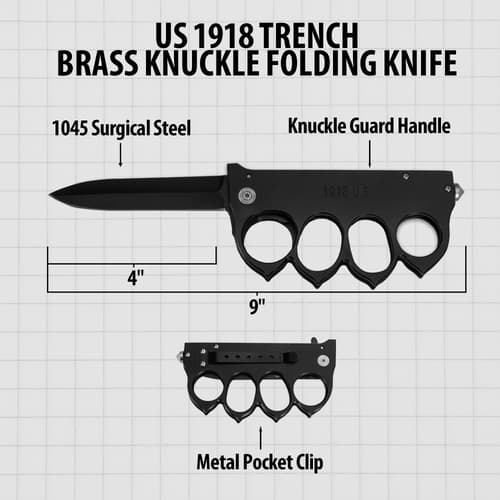 Diagram of trench knife with measurements and features