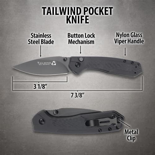 Diagram of Tailwind pocket knife with features labeled