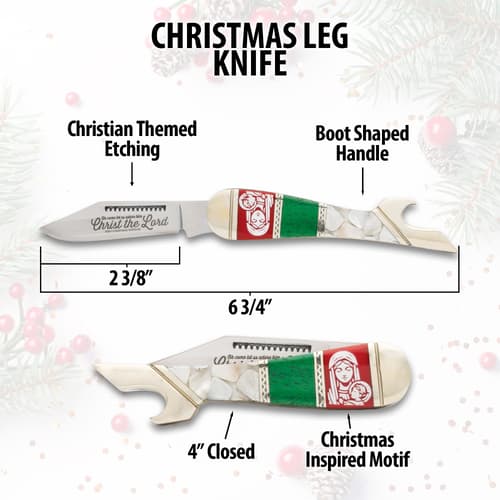 Diagram of Christmas leg knife with measurements and features