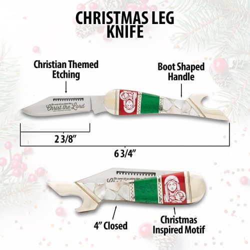 Diagram of Christmas leg knife with measurements and features
