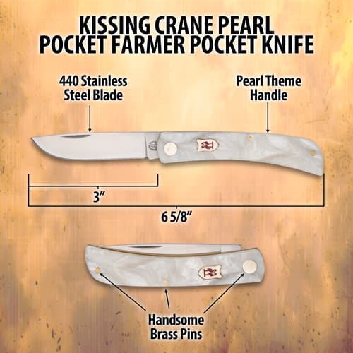 Kissing Crane Pearl Pocket Farmer Pocket Knife