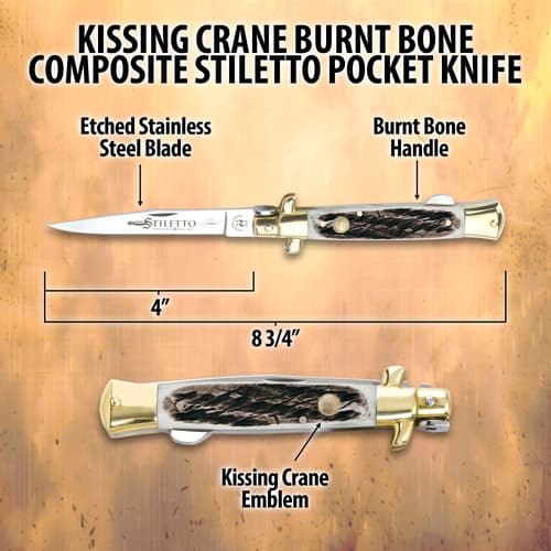Kissing Crane Burnt Bone Composite Stiletto Pocket Knife