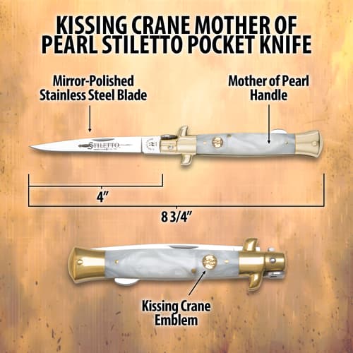 Kissing Crane Mother Of Pearl Stiletto Pocket Knife