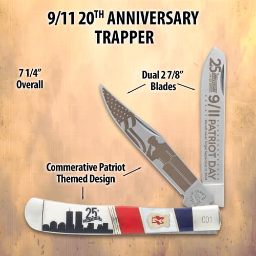 9/11 20th Anniversary Trapper knife with detailed measurements