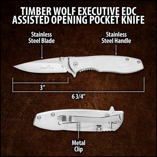 Timber Wolf Executive EDC Assisted Opening Pocket Knife - Satin Silver