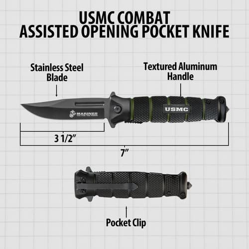 Diagram of USMC combat pocket knife with dimensions