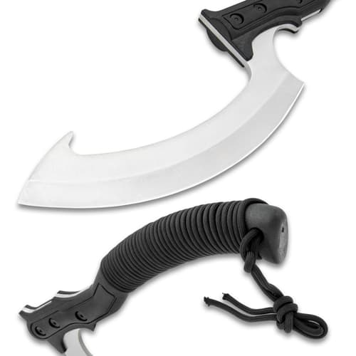 This shows the blade and the cord-wrapped handle