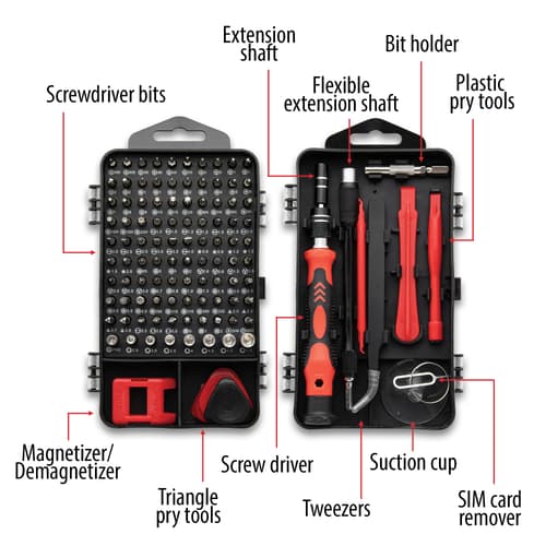 A view of the different sizes of flexible extensions for the screwdriver