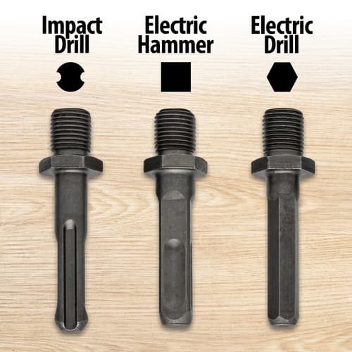 The different shanks that are included with the drill bit for using with different drill tools