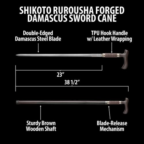 Shikoto sword cane with leather wrapped handle with hidden blade release mechanism