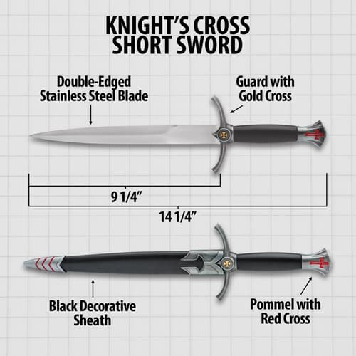 Diagram of Knight's Cross short sword with measurements