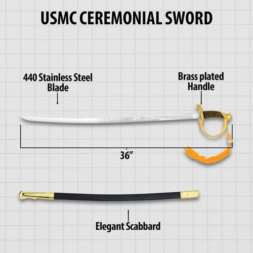 USMC ceremonial sword with dimensions and details