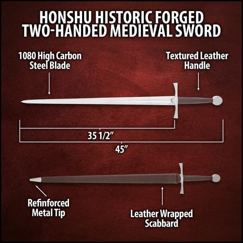 Diagram of two-handed medieval sword with measurements