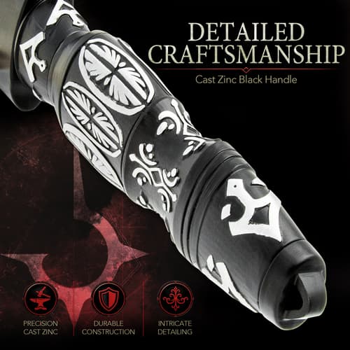 Diagram of a knife with dimensions and material details