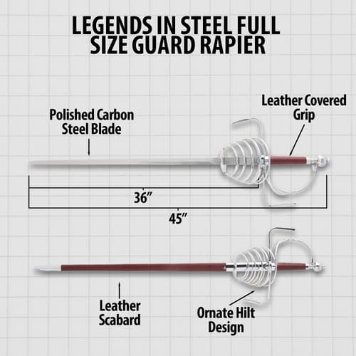 Diagram of full-size guard rapier with measurements