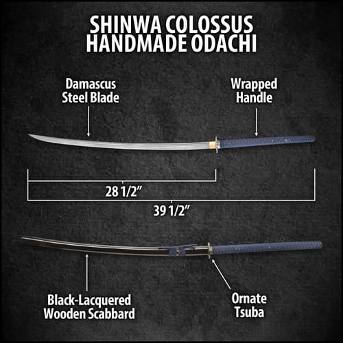 Shinwa Colossus Handmade Odachi / Giant Samurai Sword - Hand Forged Damascus Steel; Genuine Ray Skin; Dragon Tsuba - Functional, Full Tang, Battle Ready - 60”