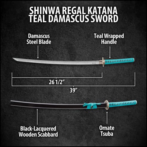 Shinwa Regal Katana Teal Sword Damascus