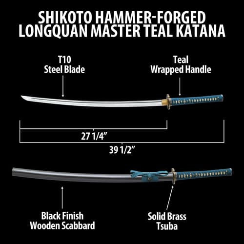 Shikoto teal wrapped and tea dyed rayskin katana sword laying on top of certificate of authenticity