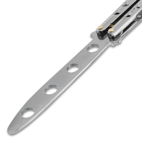 Close up image of the Butterfly Trainer Flase-Edged Blade.