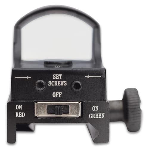 The reflex sight has a 1x magnification with a 22mm objective diameter, giving you an FOV of 15 4/5 meters at 100 meters