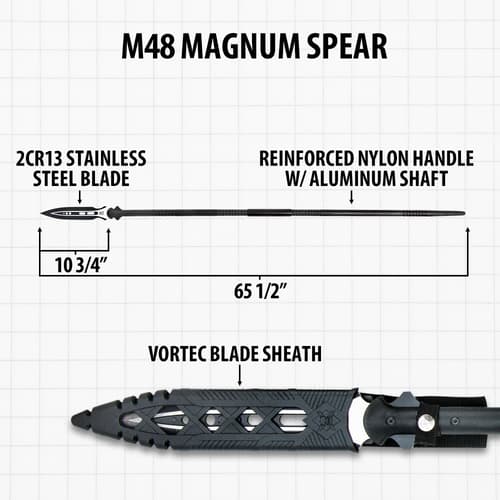 Diagram of M48 Magnum Spear with dimensions and features
