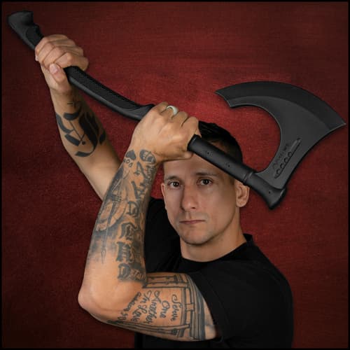 Angled image of the Training Battle Axe held in hand.