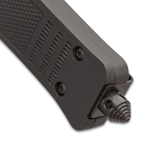 Close-up of a knife handle with screws