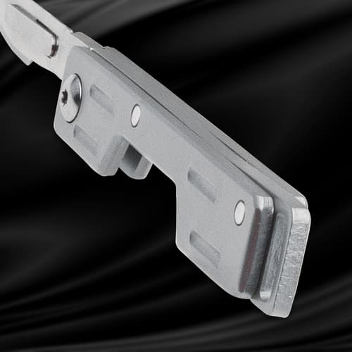 Close-up of the folded silver knife's handle