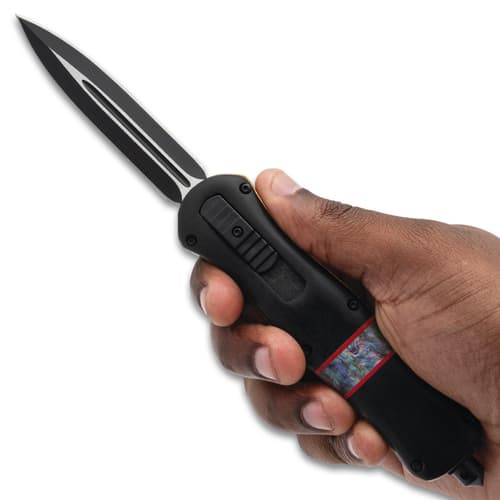 Black Steel Serpent OTF in hand