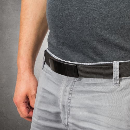 Person wearing black belt with hidden knife
