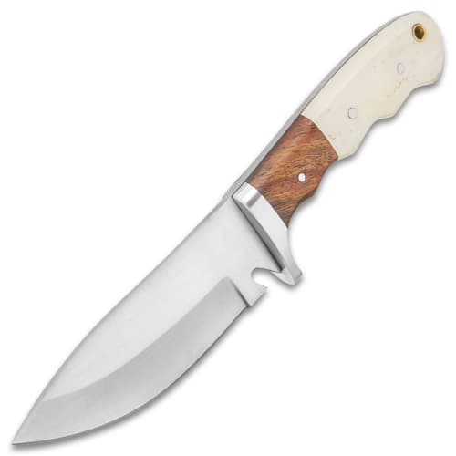 Timber Wolf Adrian Trail Knife With Sheath - Stainless Steel Blade, Full-Tang, Walnut Wood And Bone Handle Scales - Length 9”