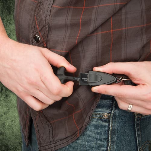 Combat Commander Mini Black Push Dagger - Sheath Has Keyring And Clip - Serrated Blade - 2 3/4” Length