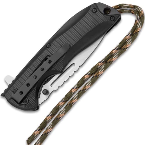 SOA Scout Assisted Opening Pocket Knife - Black with Camo Paracord Wrapping