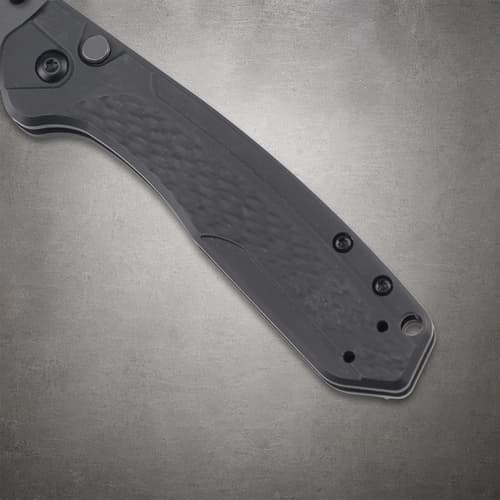 Close-up of knife handle with textured grip