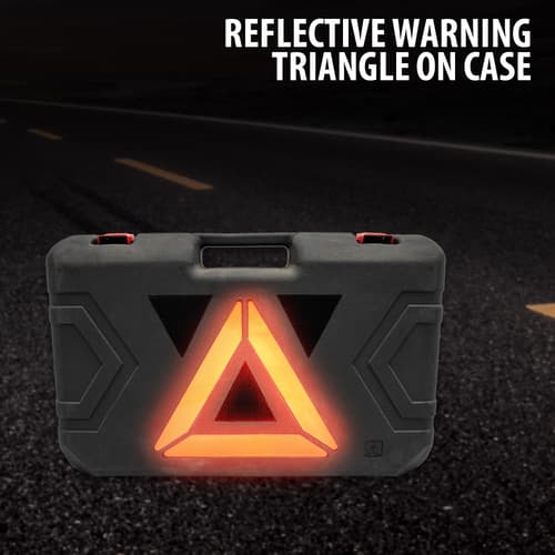 Full image of the reflecting warning triangle on the case of Jack & Impact Wrench.