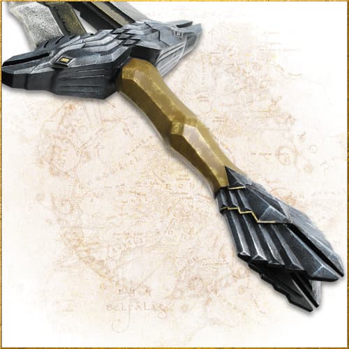 Detailed view of a sword's hilt and handle