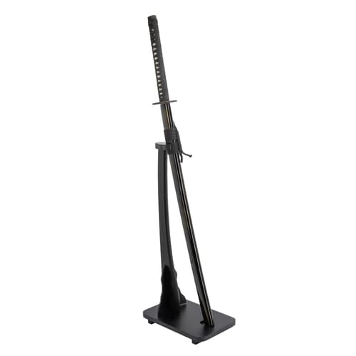Sword displayed on a sleek black stand