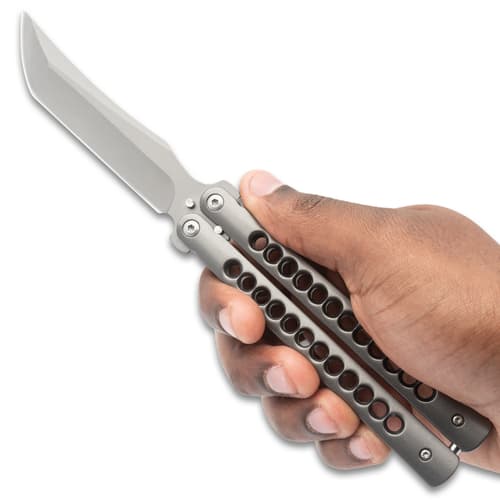 Grey Butterfly Knife held in hand