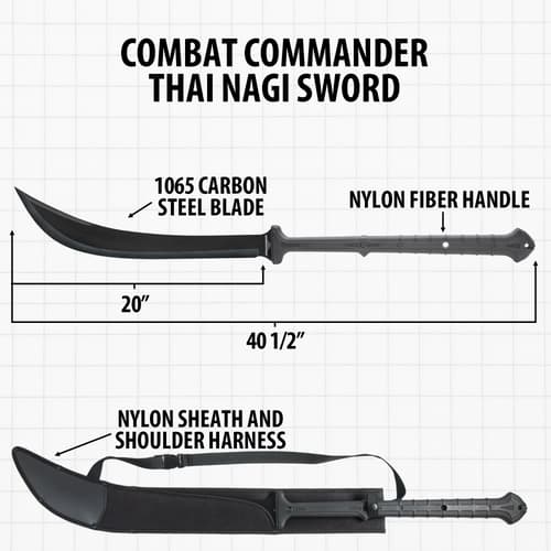 Diagram of Combat Commander Thai Nagi Sword with dimensions