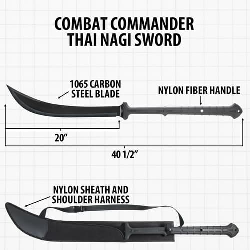 Diagram of Combat Commander Thai Nagi Sword with dimensions