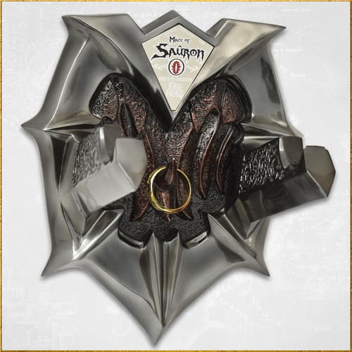 Close-up of Sauron's mace wall mount with ring detail