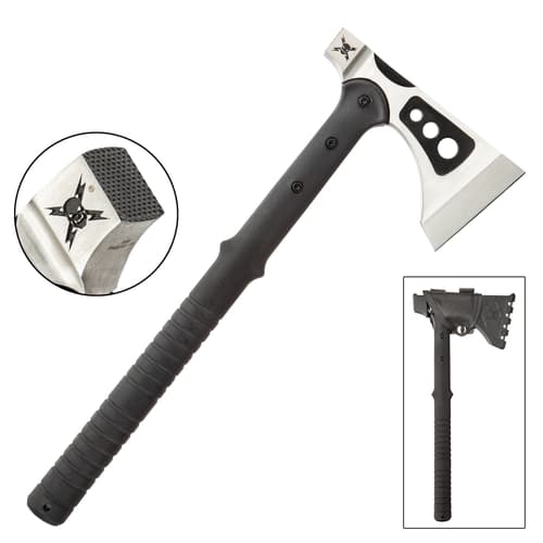 M48 Woodsman Axe With Sheath - Camping Axe, 2Cr13 Cast Stainless Steel Head, Black Oxide Coating, Nylon Fiber Handle - Length 15 1/2”