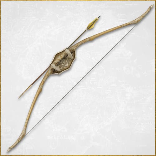 Bow and arrow displayed on decorative wall mount