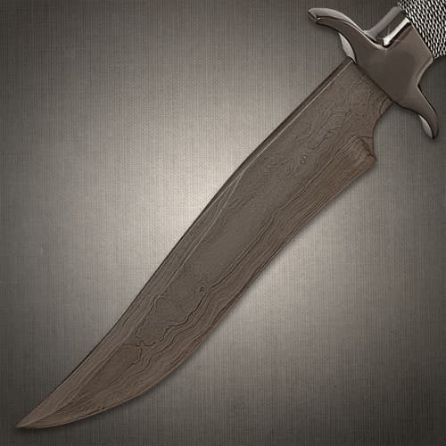 Close-up of Damascus blade with textured pattern