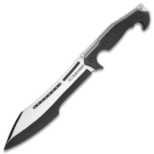 Black Ronin Stealth Machete And Sheath - Stainless Steel Blade, Black And Satin Finish, Wooden Handle - Length 16"