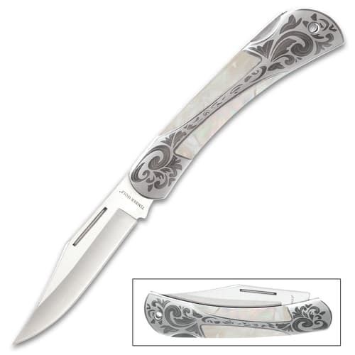 Timber Wolf Gentleman’s Pearl Pocket Knife - Lock Back, Stainless Steel Blade, Genuine Pearl Inlays, Nickel Silver Bolsters