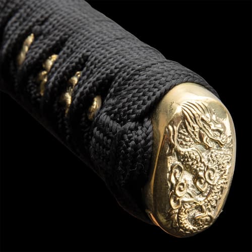 Sokojikara Golden Tiger Katana And Scabbard - T10 Clay Tempered Steel Blade, Genuine Black Rayskin, Brass Tsuba And Fittings -Length 39 3/4”