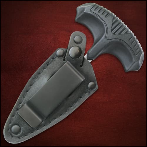 Honshu Small Covert Defense Push Dagger And Sheath - 7Cr13 Stainless Steel Blade, Molded TPR Handle - Length 4 3/4”