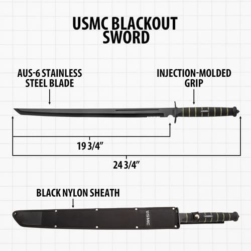 Diagram of USMC Blackout Sword with sheath